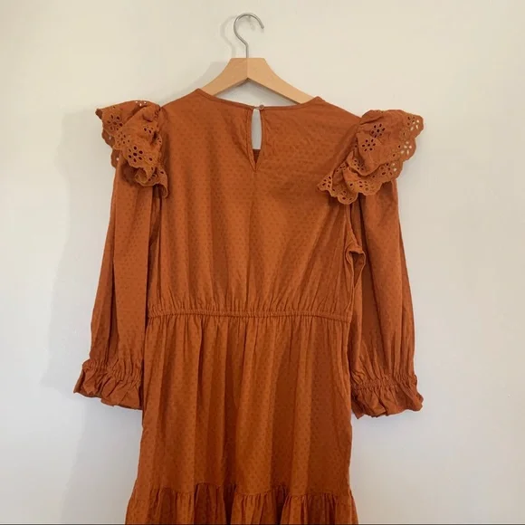 Universal Thread Rust Ruffle Long Sleeve Ruffle Dress - Picture 10 of 14
